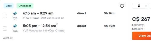 cheap places to travel from ottawa